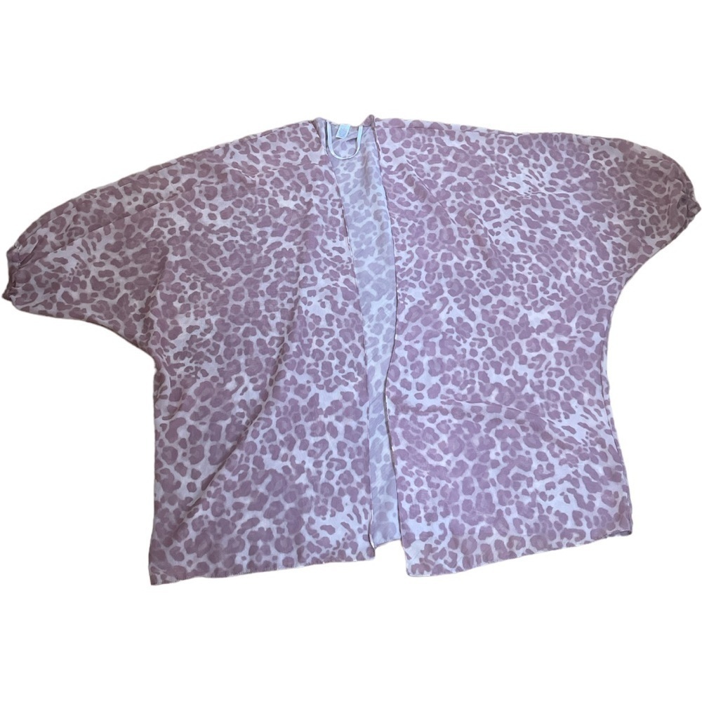 Pink Leopard Print Sheer Chiffon Kimono Topper Plus Size 1X